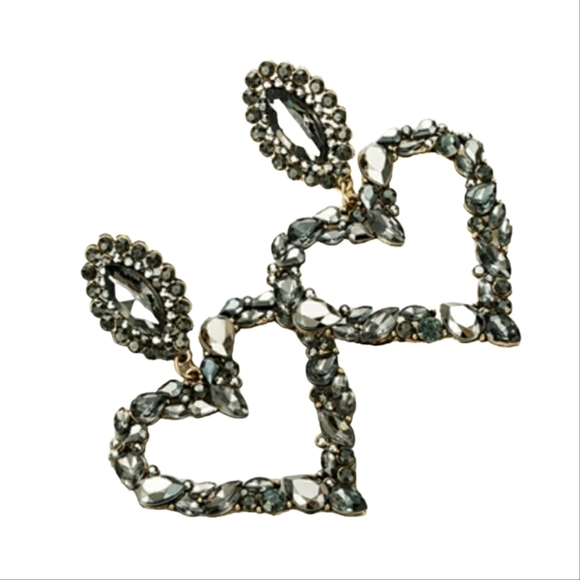 Fashion Jewelry Jewelry - Rhinestone Heart Statement Earrings - Black / Grey